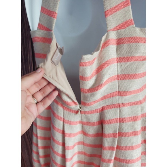 Banana Republc Linen Blend Stripped Tan Coral Fit and Flare Dress Size 4 - Picture 4 of 5